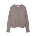 V-Ausschnitt Strickpullover für Damen in Haferbraun mit Rippbündchen und Überschnitt - S / Khaki