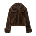 Chaqueta corta de piel sintética marrón oscuro con solapas grandes y puños anchos - XS / Tops