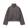 Women's minimalist dark grey wool jacket with stand collar and metal zipper - S / Dark Gray