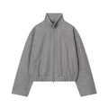 Women's casual grey zip-up jacket with high stand collar and thick fleece texture - S / Gray