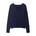 Klassischer dunkelblauer V-Ausschnitt Strickpullover mit langen Ärmeln und Rippbündchen - S / Marineblau