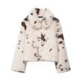 Korte jas van imitatiebont met bruine dierenprint en brede reverskraag voor dames - XS / Broken Wit