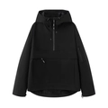 Women's black hooded windbreaker jacket with half-zip and functional pocket design - Black