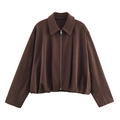 Giacca casual autunnale da donna in marrone scuro con cerniera e colletto a risvolto - XS / Top Cioccolato