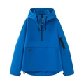 Royal blue hooded half-zip windbreaker jacket with front pocket and adjustable drawstring - S / Blue