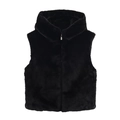 Gilet da donna in ecopelliccia nera con cappuccio, collo alto e cerniera metallica - XS / Nero