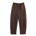Pantaloni da donna a vita alta marrone scuro con cintura coordinata ad anello a D - XS / Pantaloni Cioccolato