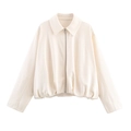 Giacca chic bianco crema a maniche lunghe con colletto, zip e orlo elastico - XS / Top Bianco Sporco