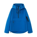 Blue hooded windbreaker jacket with front pouch pocket and half-zip collar design - S / Tops / Blue