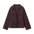 Camicia chic marrone scuro a maniche lunghe con lacci a fiocco e colletto classico - XS / caffè