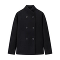 Détail du col montant et des boutons croisés à texture marbrée sur le manteau noir - Noir