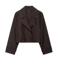 Detail of dark brown short double-breasted trench jacket with lapels and shoulder straps - XS / Coffee