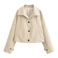 Beige cropped single-breasted waterproof windbreaker jacket with lapel and black buttons - XS / Apricot