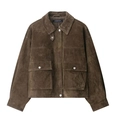 Women's vintage dark brown faux suede bomber jacket with utility flap pockets - XS / Brown