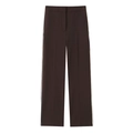 Dettaglio dei pantaloni a vita alta marrone scuro con gamba dritta e strisce laterali - Pantaloni dritti