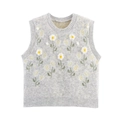 Gilet grigio in maglia con applicazioni floreali 3D e dettagli decorativi chic - Grigio chiaro
