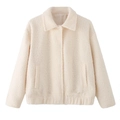 Giacca teddy classica color crema con colletto a revers e tasche laterali da donna - XS / Bianco Sporco
