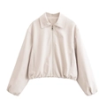 Detail van damesjack van kunstleer met metalen ritssluiting en elastische zoomlijn - Broken Wit
