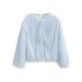 Women's 2025 autumn light blue crewneck jacket with stylish fringe faux fur texture - XS / Light Blue (2559)