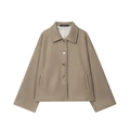 Short loose camel wool blend jacket for women with lapel collar and single-breasted buttons - XS / Camel