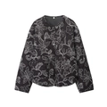 Giacca trapuntata nera da donna con ricamo floreale bianco e chiusura con bottoni - XS / Nero