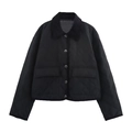 Damen Steppjacke in Schwarz mit Cordkragen, Rautensteppung und Druckknopfverschluss - XS / Schwarz