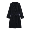 Detail of black hooded coat with double-breasted buttons and adjustable sleeve cuffs - XS / Black