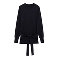 Classic black round-neck knit sweater featuring a unique decorative bow hem design - S / Navy Blue