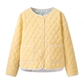Chaqueta acolchada de mujer amarillo claro con diseño de rombos y ribetes blancos finos - S / Amarillo