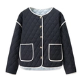 Chaqueta acolchada negra de mujer con ribete de contraste y botones de madera - S / Negro