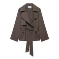 Bruine korte trenchcoat voor dames met tailleriem en dubbele knopenrij design - XS / Donkerbruin