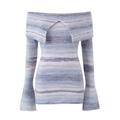 Robe en maille à épaules dénudées avec manches cloche et motif dégradé bleu en maille chinée - S / Bleu