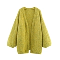 Damen Strickjacke mit Laternenärmeln in Gelb-Grün-Mischung, lockerer und offener Stil - S / Gelb & Grün