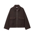 Dunkelbraune Damen-Utility-Jacke mit Pattentaschen und elastischem Saum im minimalistischen Stil - XS / Dunkelbraun