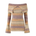 Robe en maille dégradée à épaules dénudées tons violet orange et manches cloche - S / Khaki