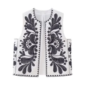 Women's bohemian vest with black paisley floral embroidery and open front design - XS / Black Embroidery