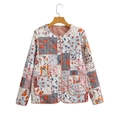 Dames 3-delige set van gewatteerde bloemenjas en rok met vintage patchwork-patroon - S / Gewatteerde jas