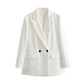 Witte double-breasted damesblazer met klassieke revers en zwarte contrastknopen - XS / Wit