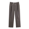 Detail der dunkelgrauen Hose mit weitem Bein und weißem Kontrast-Kordelzug am Bund - XS / Braungrau