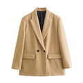 Dames khaki oversized blazer met dubbele rij knopen en klassieke reverskraag - XS / Khaki
