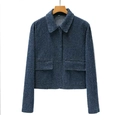 Textured blue tweed jacket for women featuring classic lapels and front flap pockets - XS / Dark Blue