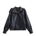 Veste en similicuir noir pour femme avec épaules tombantes et détails de zip métalliques - XS / Noir