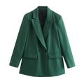 Deep green double-breasted women blazer with peak lapels and flap pockets - Green