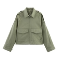Kurze Armeegrüne Utility-Jacke mit großen Taschen und Metallreißverschluss - S / Armeegrün