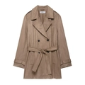 Dames trenchcoat van kaki suède met dubbele knopenrij en een bijpassende riem - XS / Khaki
