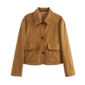 Klassische camel-farbene Wildleder-Kurzjacke mit Reverskragen und Vintage-Knöpfen - XS / Braun