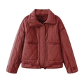 Giacca trapuntata corta rosso scuro con collo alto e ampie tasche per donna trendy - XS / Borgogna