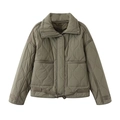 Giacca trapuntata verde militare con colletto dritto e coulisse regolabile sull'orlo - XS / Verde Militare