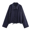 Détail d'une veste en jean à manches chauve-souris avec cordon de serrage au bas - XS / Hauts
