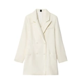 Elegant off-white double-breasted women's blazer with lapels and functional pockets - XS / White